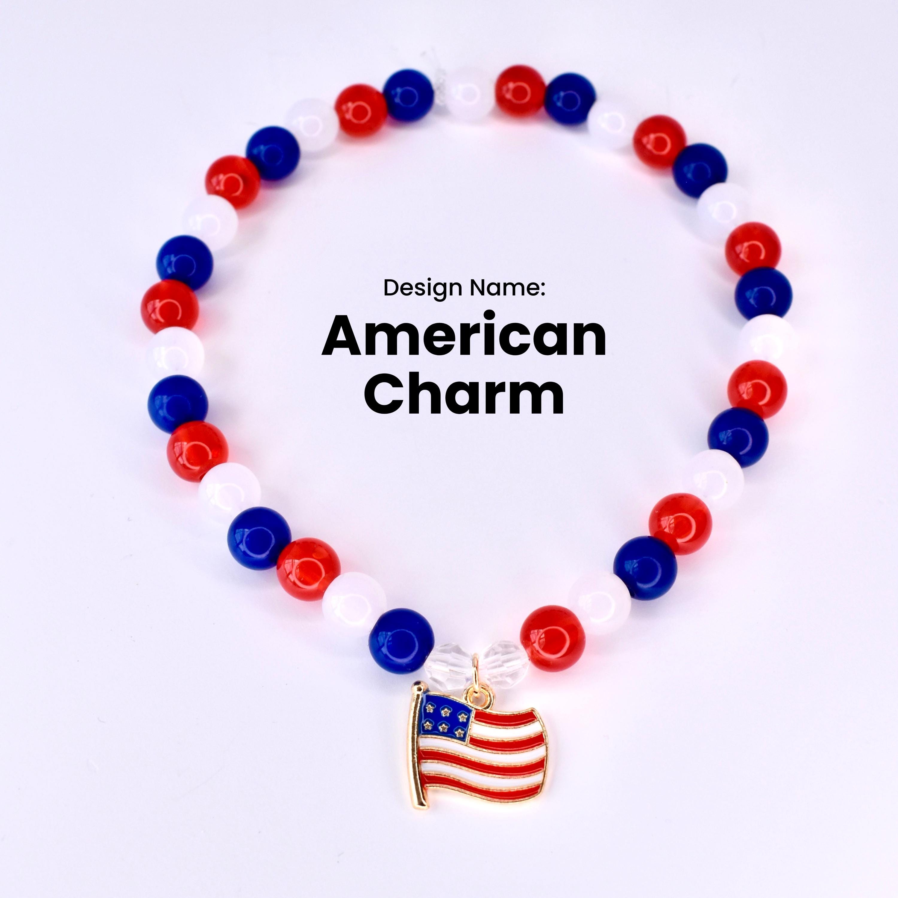4th of July Independence Day Patriotic Design Beaded Bracelet Custom Water Bottle Band Summer Style Drink Holder Multiple Brand Compatible Beautiful Charm Selection Perfect Gift Idea Holiday Essential Cup Decoration