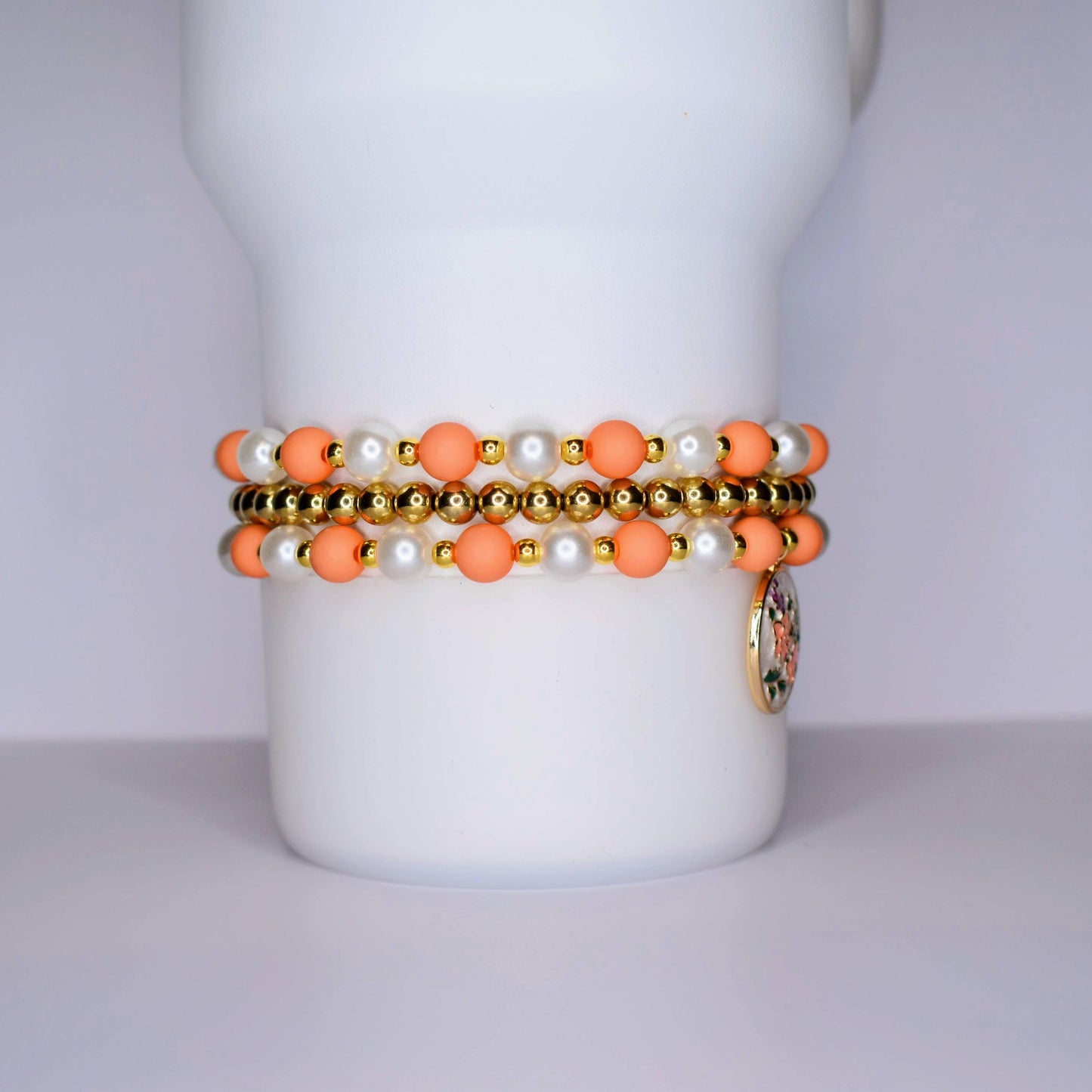 Orange and Gold Vintage Flower Charm Bracelet Set