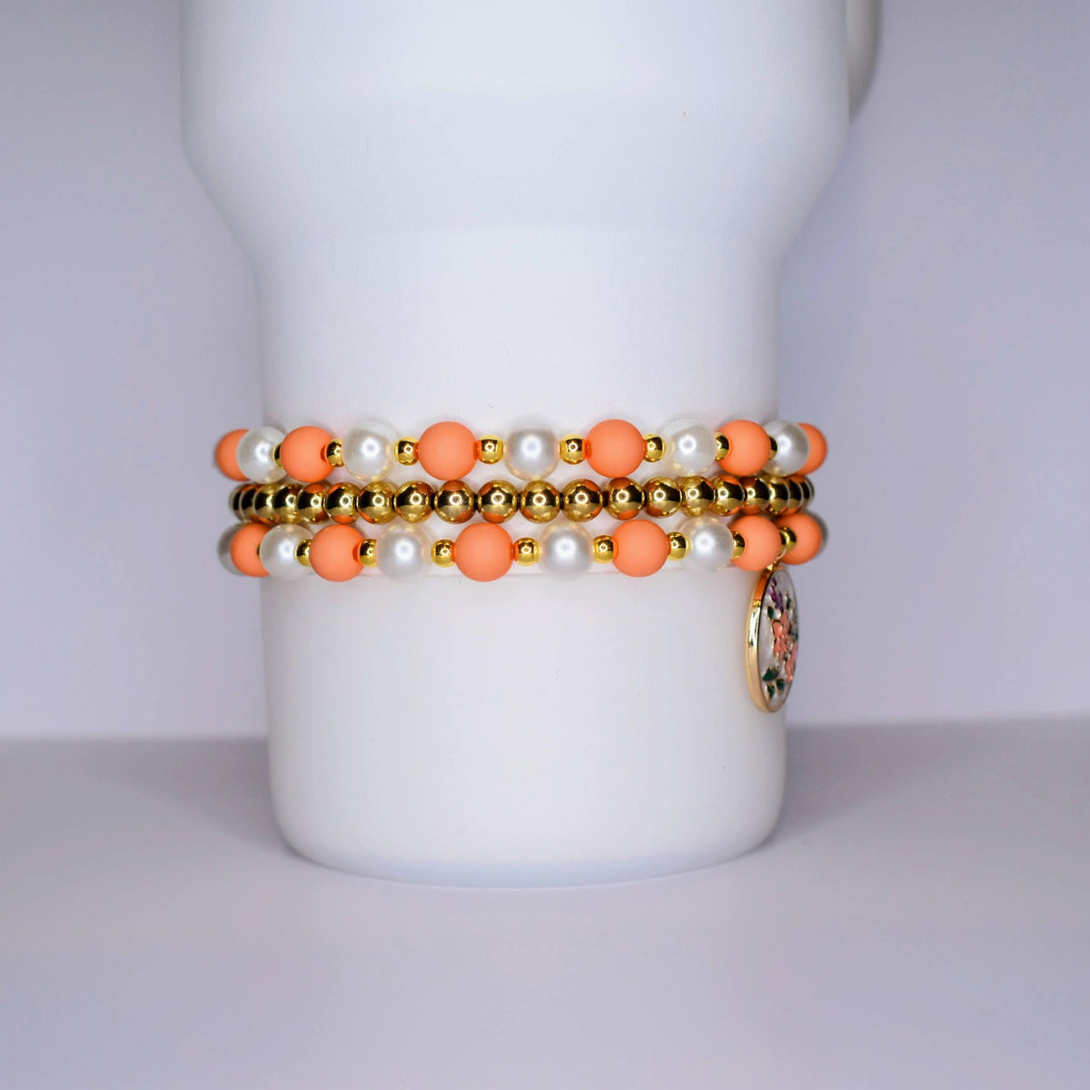Orange and Gold Vintage Flower Charm Bracelet Set