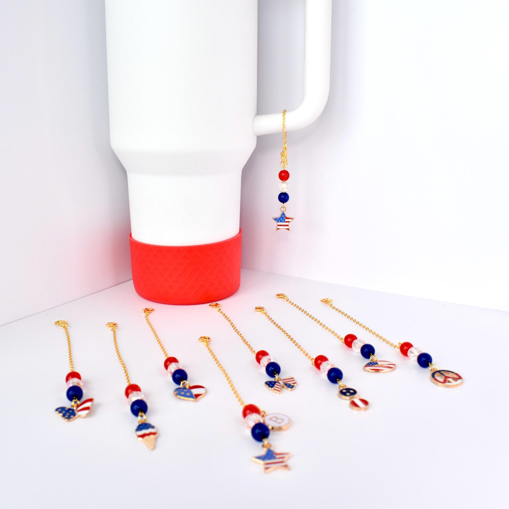 Patriotic Tumbler Charm Bracelet Red White Blue Charm Patriotic Bracelet Handle Charm Bracelet Stanley Bracelet Hydrojug Bracelet Handle Charm Bracelet Yeti Owala Charm Patriotic Jewelry Independence Day Bracelet Fourth of July Bracelet Tumbler Stanley Bracelet Handle