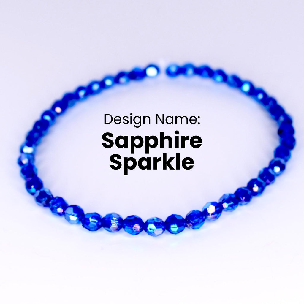 A blue crystal beaded bracelet with a sapphire sparkle design. Design Name: Sapphire Sparkle