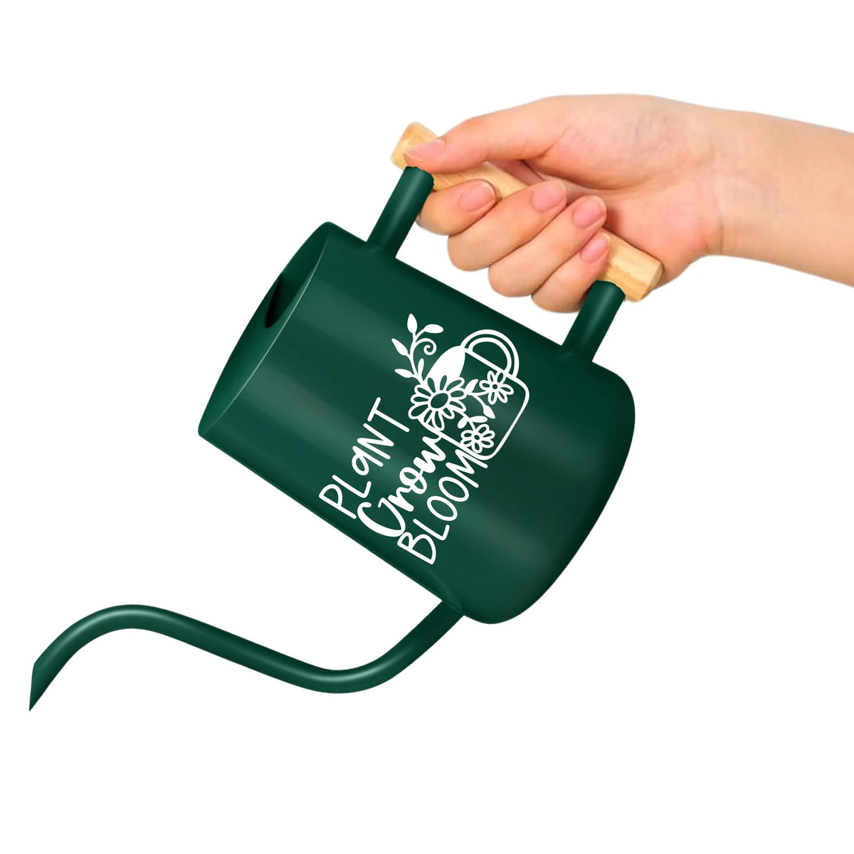 Personalized Watering Can with Wood Handle - Plant Grow Bloom