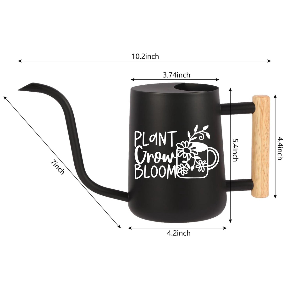 Personalized Watering Can with Wood Handle - Plant Grow Bloom