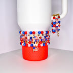 4th of July Independence Day Patriotic Design Beaded Bracelet Custom Water Bottle Band Summer Style Drink Holder Multiple Brand Compatible Beautiful Charm Selection Perfect Gift Idea Holiday Essential Cup Decoration