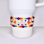 Rainbow Pride Tumbler Jewelry CollectionBeaded Bracelet DesignLetter Charm AccessoryElastic Band SystemBottle Identity MarkerClear Crystal DetailsUniversal Cup CompatibilityPersonalized Style StatementModern Gift IdeaDrink Holder Essential