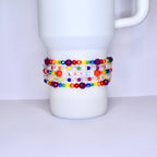 Pride Tumbler Jewelry Rainbow Crystal Collection Custom Letter Design Tumbler Band Accessory Elastic Strap System Universal Cup Holder Clear Beaded Details Modern Style Essential Personalized Gift Idea Multiple Size Options