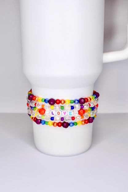 Tumbler Braded Bracelet Cup Decoration Pride Accessory Custom Design Letter Charm Tumbler Jewelry Rainbow Band Elastic Strap Bottle Holder Drink Identification Stanley Cup Personalized Gift Rainbow Letter Charm Tumbler Decoration Pride Gift Bottle Accessory Custom Band Elastic Bracelet Cup Jewelry Hydrojug Strap Drink Holder Yeti Decoration Tumbler Style Personalized Cup