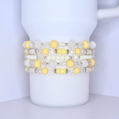Light Yellow Tumbler Bracelet Stack Cream Bracelets Handmade Stanley Yellow Bracelet Set of Butter Yellow Cream Beaded Bracelet Stack Owala Bracelets Yeti Tumbler Jewelry
