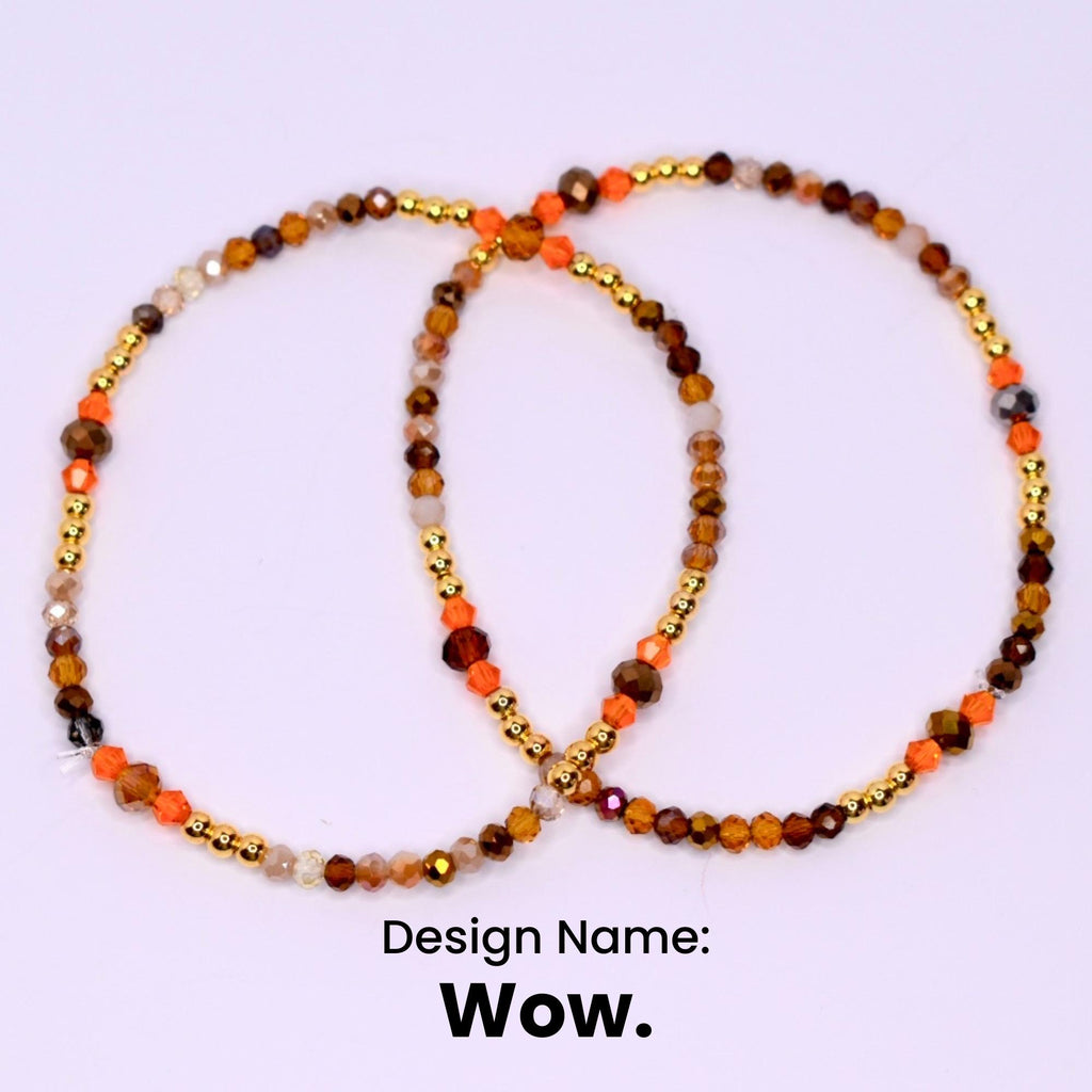 Camouflage Bracelet Stack with Music Charms: Gold, Brown, and Orange Charm Bracelets