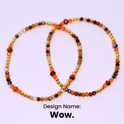 Camouflage Bracelet Stack with Music Charms: Gold, Brown, and Orange Charm Bracelets
