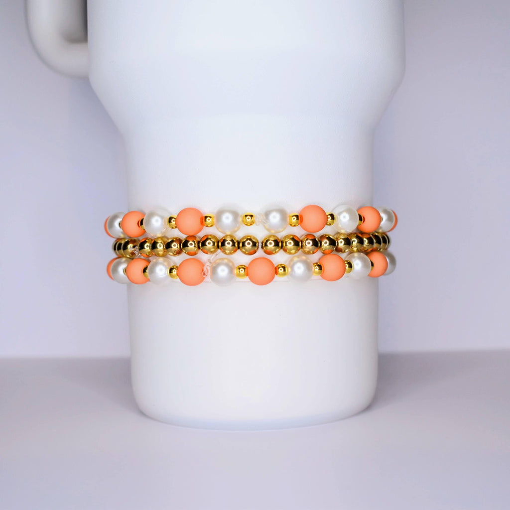 Orange and Gold Vintage Flower Charm Bracelet Set