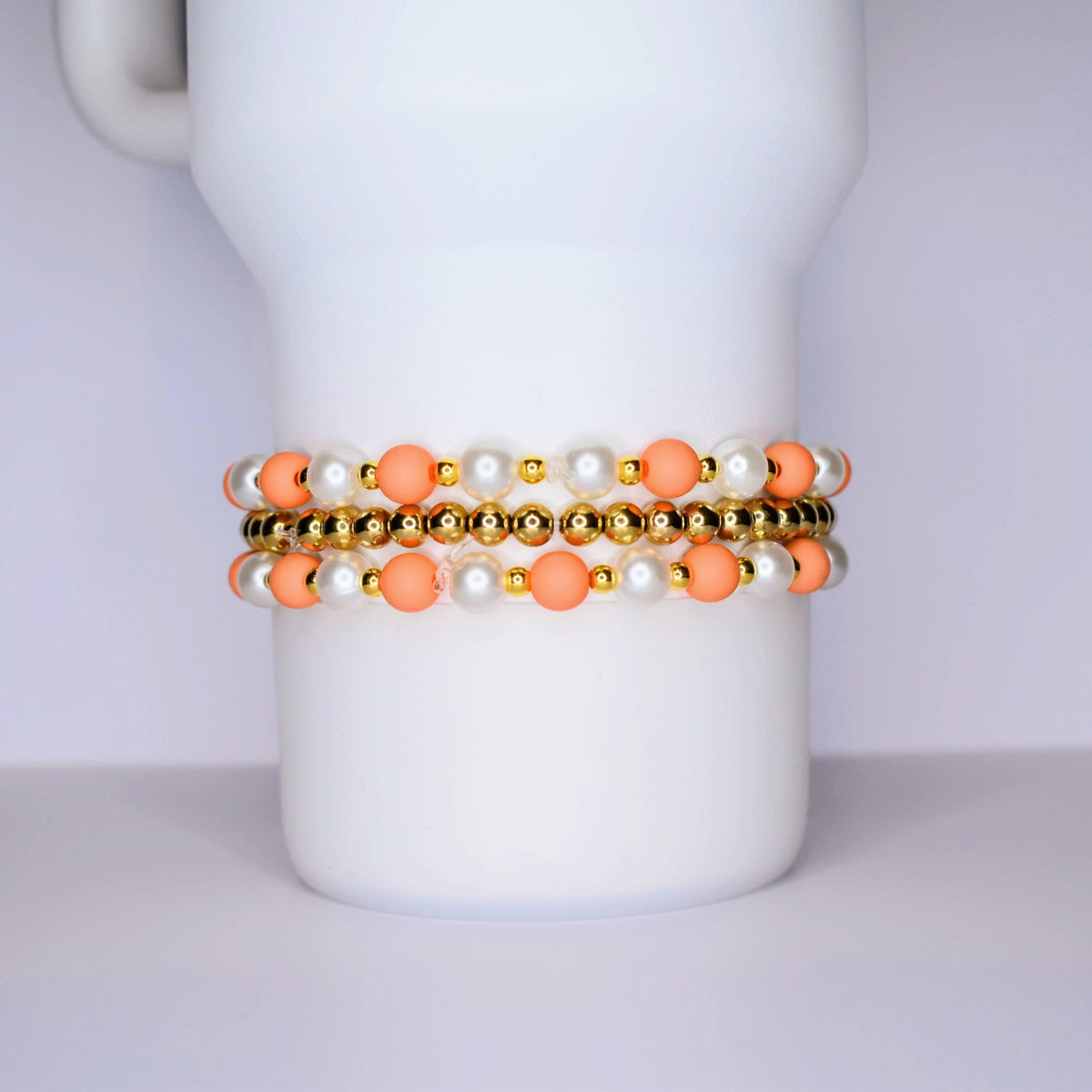 Orange and Gold Vintage Flower Charm Bracelet Set
