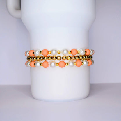 Orange and Gold Vintage Flower Charm Bracelet Set