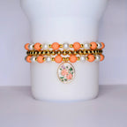 Orange and Gold Vintage Flower Charm Bracelet Set