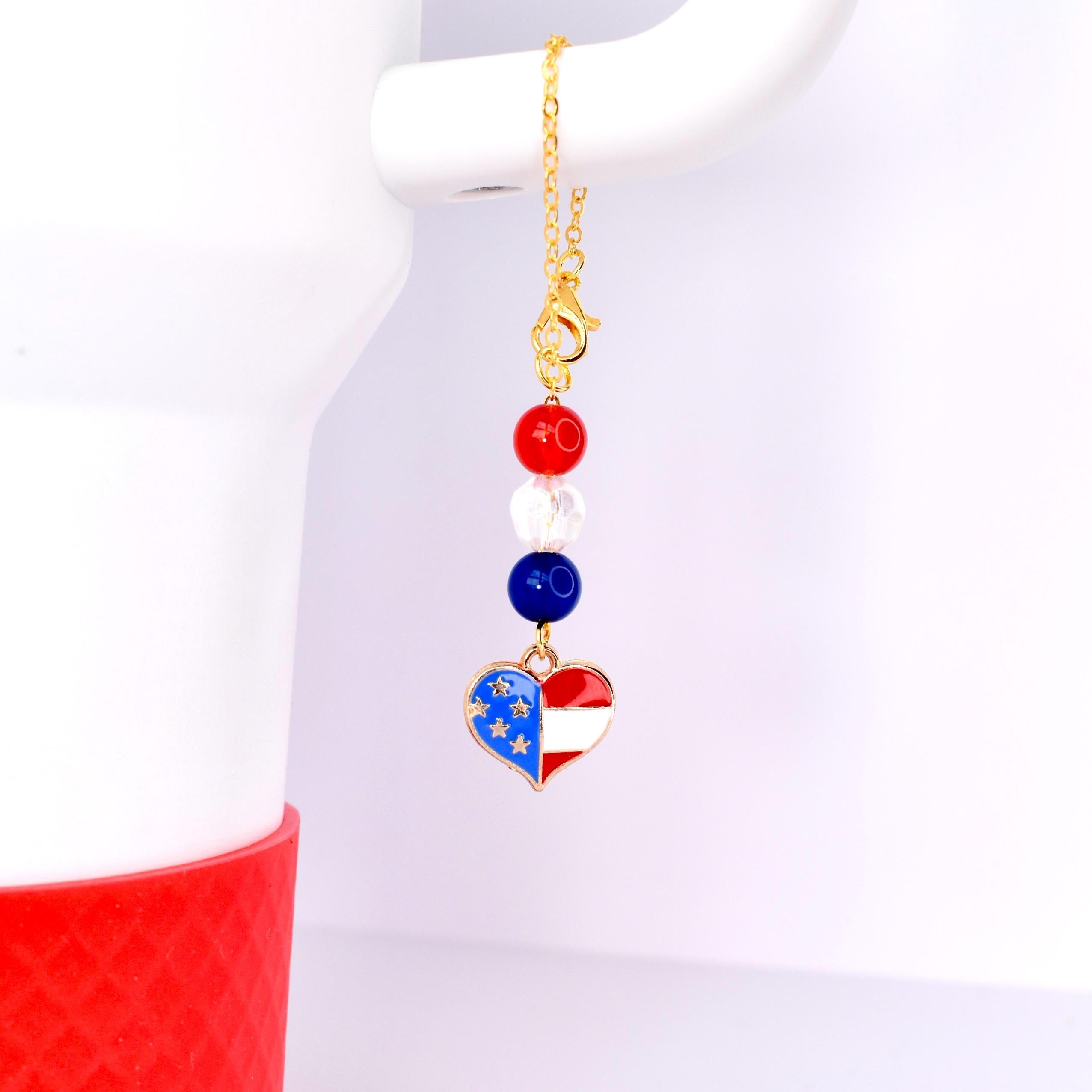Patriotic Tumbler Handle Charm Bracelet: Red White & Blue 4th of July