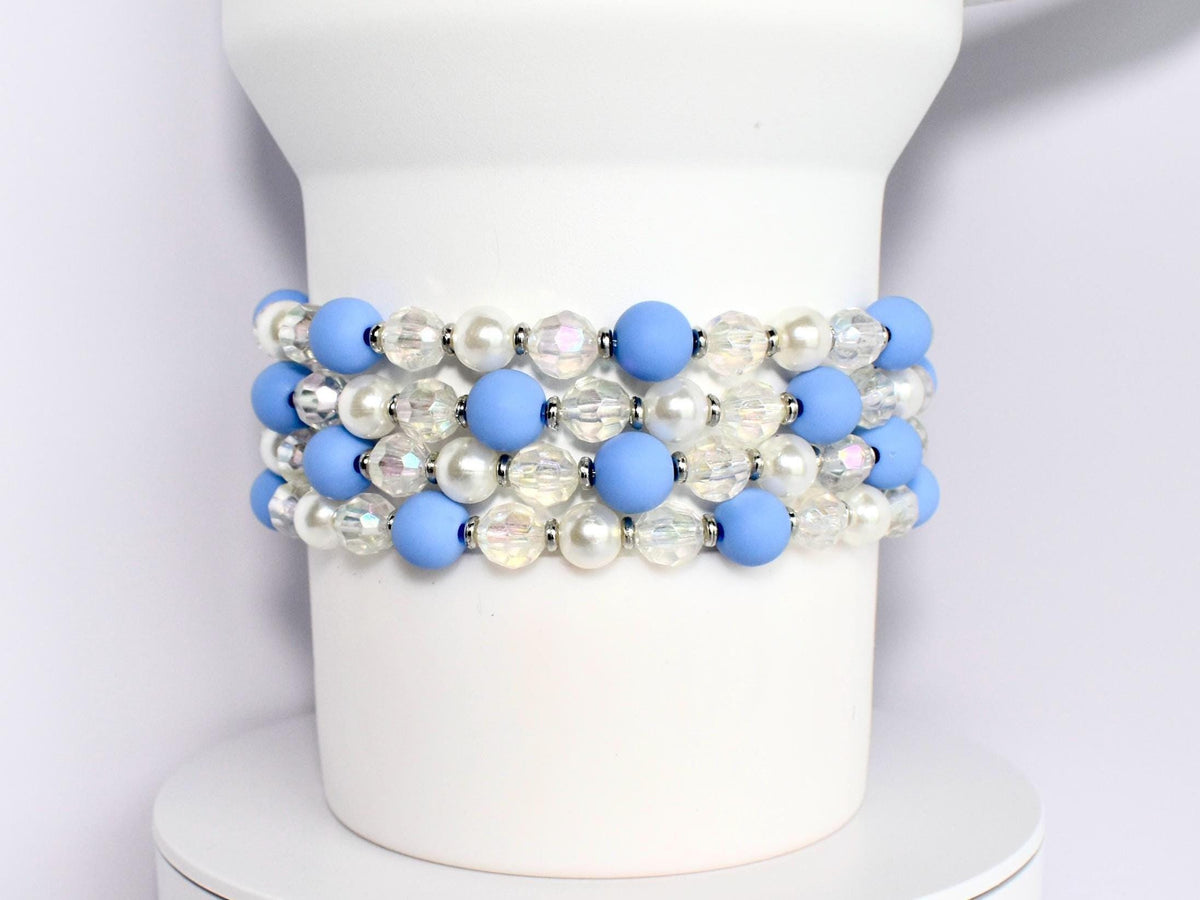 Baby Blue and Pearl Beaded Bracelet with Crystal and Silver Accents