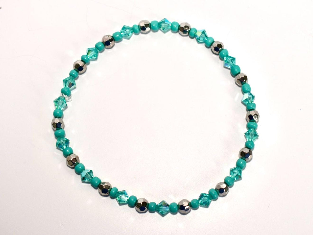 Turquoise Sparkle Bracelet Collection - Aqua Blue and Silver Beaded Bracelets