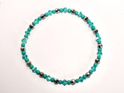 Turquoise Sparkle Bracelet Collection - Aqua Blue and Silver Beaded Bracelets