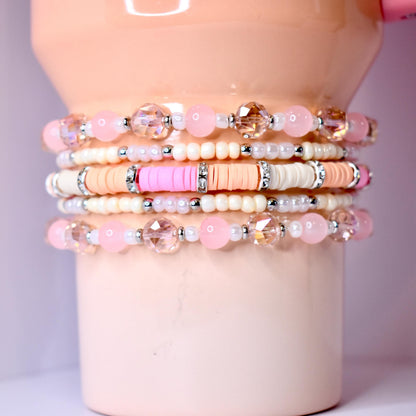 Pink Mesa Sunset Bracelet Collection: Pink, Peach, and Cream Beaded Bracelets