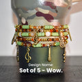Camouflage Bracelet Stack with Music Charms: Gold, Brown, and Orange Charm Bracelets