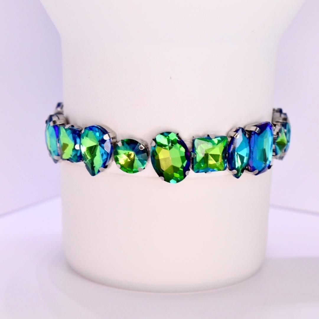 Green Rhinestone Bracelet Set: Emerald and Crystal Beaded Jewelry