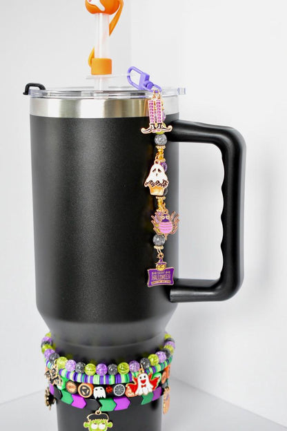halloween tumbler bracelet charm set fall decoration drink accessory orange black metal charm stretch band tumbler decor spooky accent halloween gift drink cup holder decoration halloween drink accessory tumbler stack charm collection fall theme orange black metal accent stretch band drink decor spooky charm halloween gift cup holder tumbler bracelet