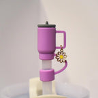Mini Tumbler Straw Topper: Flower Handle Charm, Silicone Cover