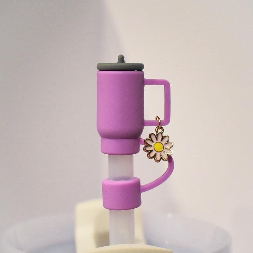 Mini Tumbler Straw Topper: Flower Handle Charm, Silicone Cover