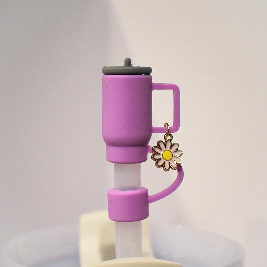 Mini Tumbler Straw Topper: Flower Handle Charm, Silicone Cover