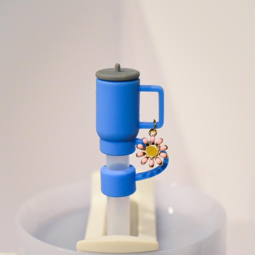 Mini Tumbler Straw Topper: Flower Handle Charm, Silicone Cover