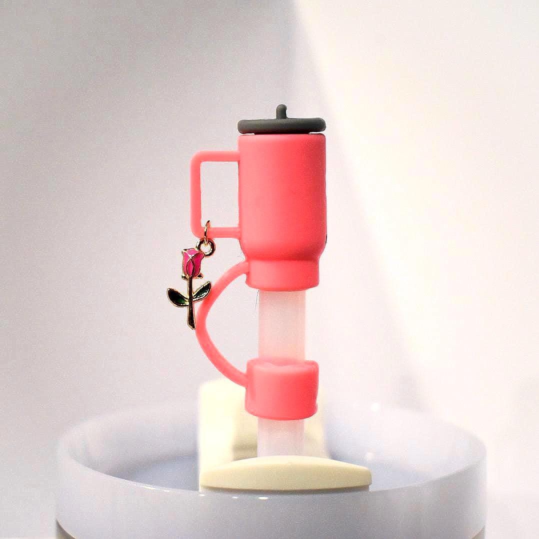 Mini Tumbler Straw Topper: Flower Handle Charm, Silicone Cover