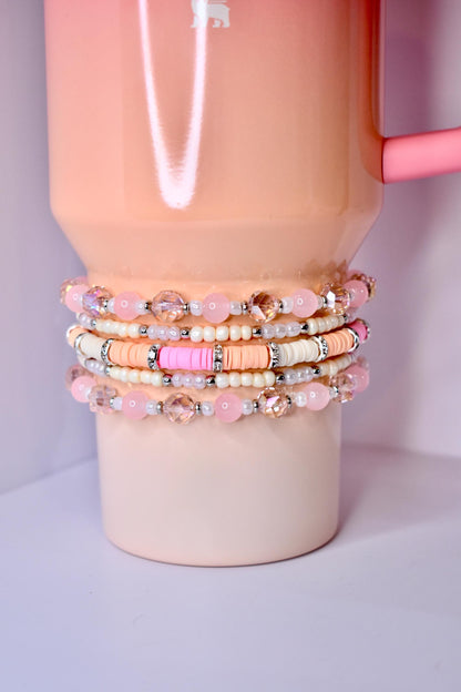 Pink Mesa Sunset Bracelet Collection: Pink, Peach, and Cream Beaded Bracelets