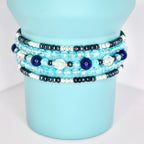 Blue and Silver Bracelet Collection: Set of 5 Handmade Blue Beaded Bracelets