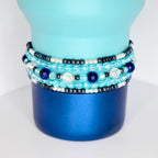 Blue and Silver Bracelet Collection: Set of 5 Handmade Blue Beaded Bracelets