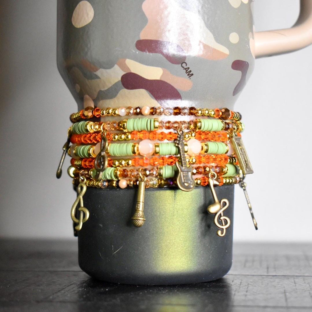 Stanley post Malone bracelet stack posty tumbler bracelet set Stanley posty stack charms music charms camouflage bracelet stack orange bracelet green bracelet gold charm bracelet