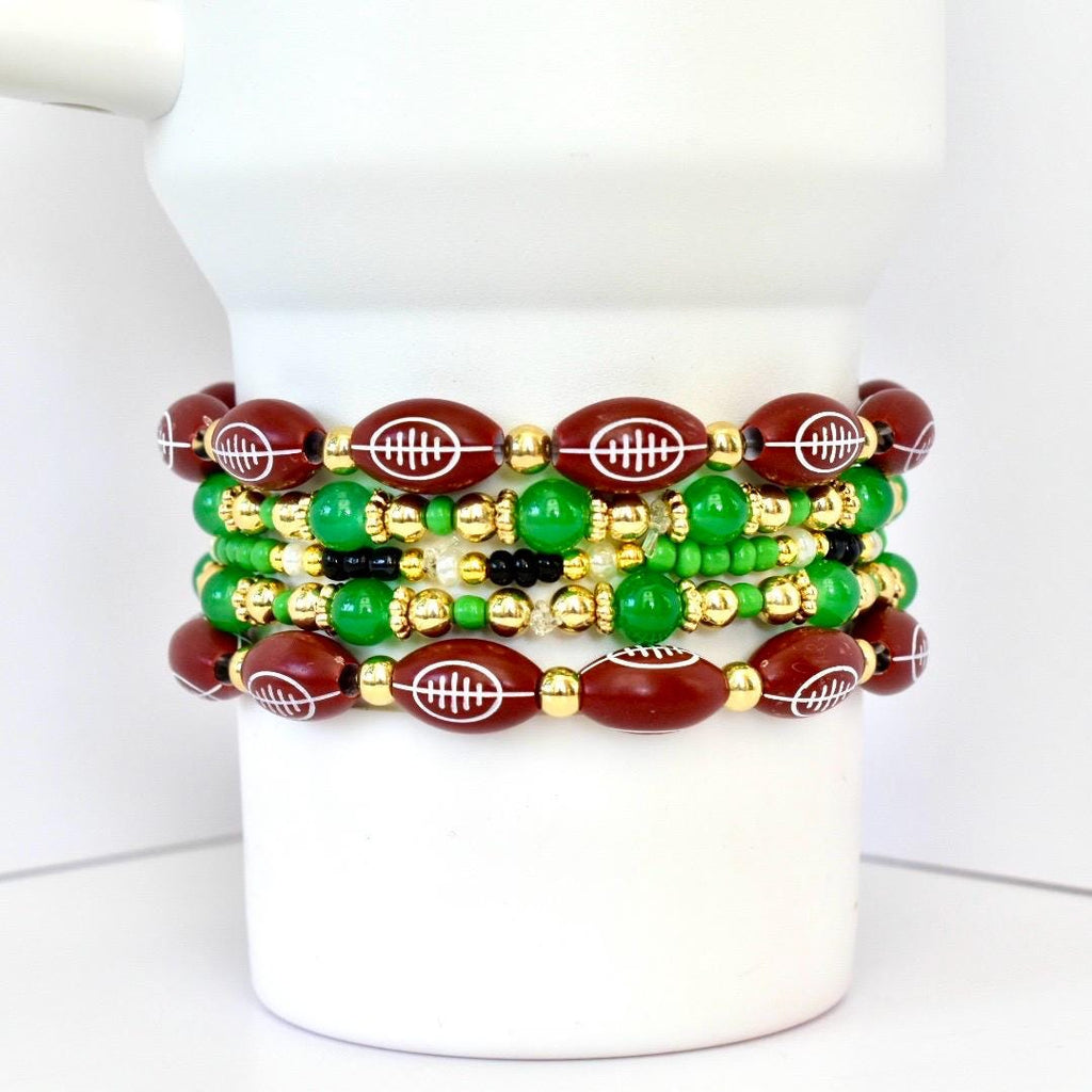 Philadelphia Eagles Football Bracelet Collection: Green Black and Gold Beaded Bracelets