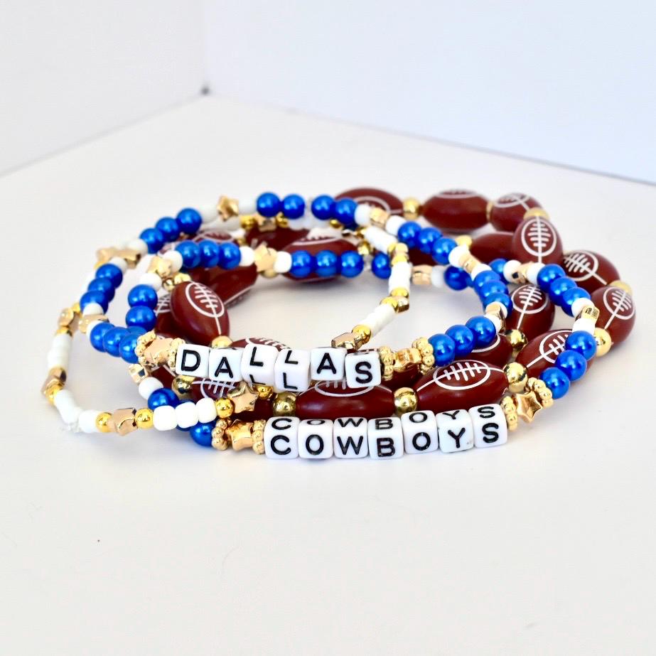 Game Day Tumbler Accessories Custom Beaded Collection Blue White Gold Design Football Theme Style Letter Bead Personalization Team Spirit Display Perfect Fan Gift Cup Enhancement Set Elastic Band Comfort Modern Sports Fashion Statement