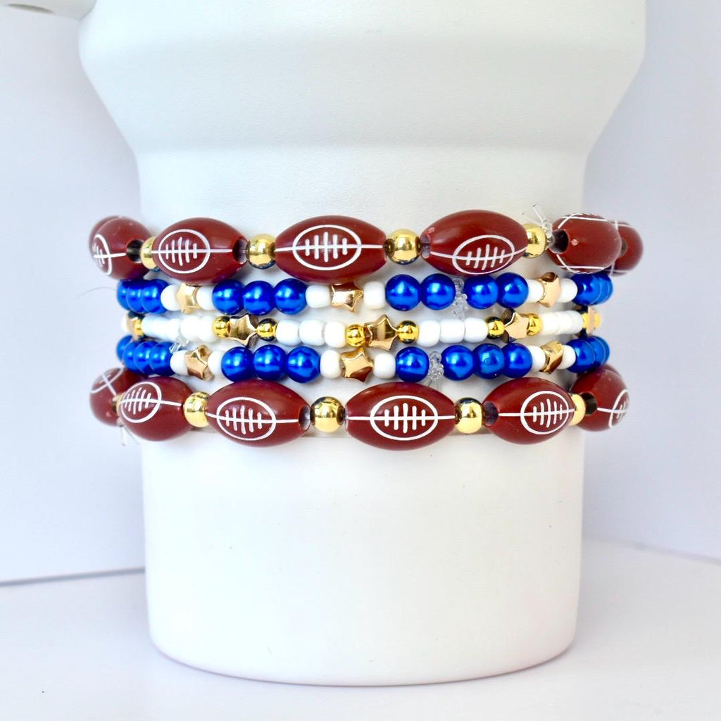 Handcrafted Tumbler Charm Set Custom Beaded Design Collection Blue White Gold Color Scheme Football Theme Accessories Letter Bead Style Game Day Spirit Display Perfect Fan Gift Cup Enhancement Modern Sports Fashion Statement