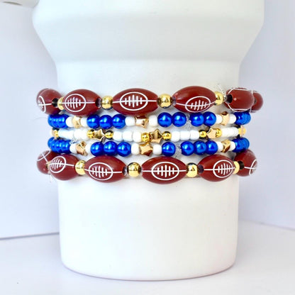 Handcrafted Tumbler Charm Set Custom Beaded Design Collection Blue White Gold Color Scheme Football Theme Accessories Letter Bead Style Game Day Spirit Display Perfect Fan Gift Cup Enhancement Modern Sports Fashion Statement