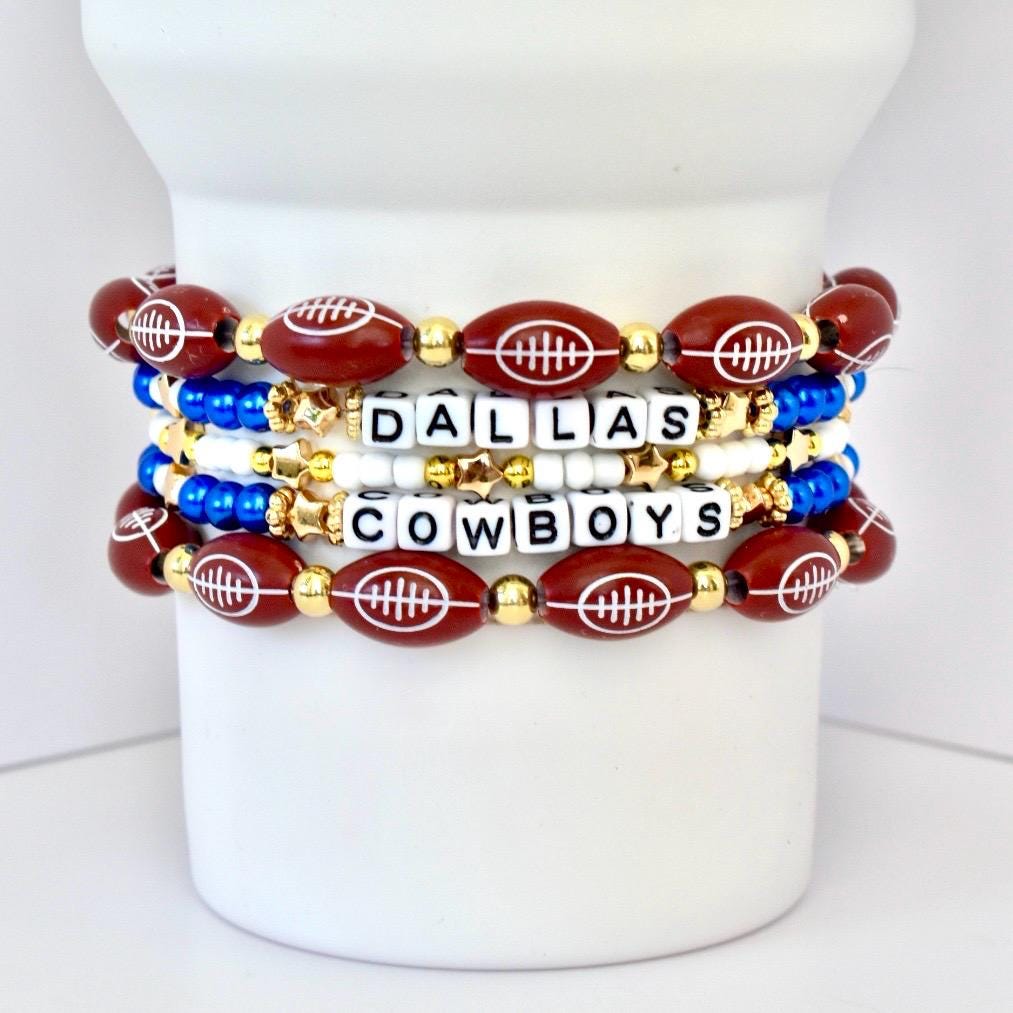 Custom Tumbler Accessory Set Blue White Gold Beaded Collection Football Theme Design Game Day Spirit Drink Cup Decoration Letter Bead Customization Team Color Bracelet Stack Elastic Band Style Sports Fan Gift Perfect Game Watch Party Essential