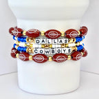 Custom Tumbler Accessory Set Blue White Gold Beaded Collection Football Theme Design Game Day Spirit Drink Cup Decoration Letter Bead Customization Team Color Bracelet Stack Elastic Band Style Sports Fan Gift Perfect Game Watch Party Essential