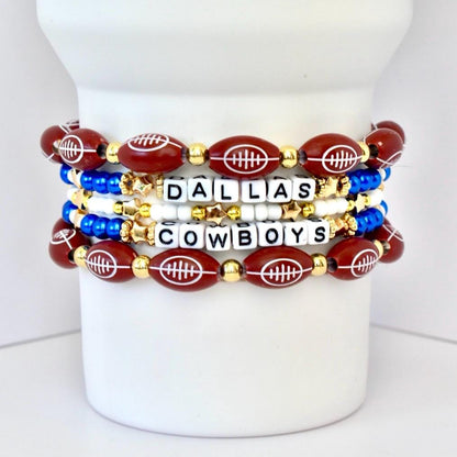 Custom Tumbler Accessory Set Blue White Gold Beaded Collection Football Theme Design Game Day Spirit Drink Cup Decoration Letter Bead Customization Team Color Bracelet Stack Elastic Band Style Sports Fan Gift Perfect Game Watch Party Essential