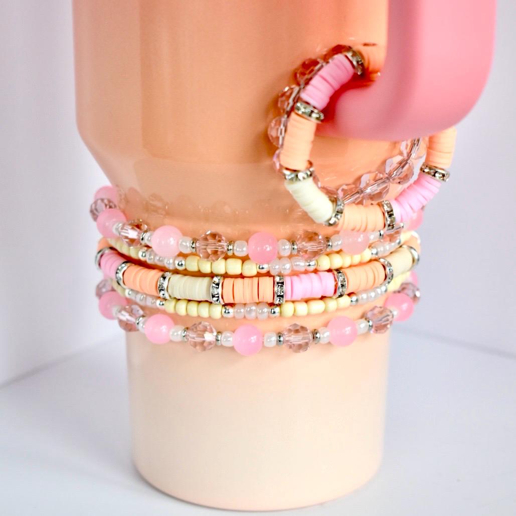 Pink Mesa Sunset Bracelet Collection: Pink, Peach, and Cream Beaded Bracelets