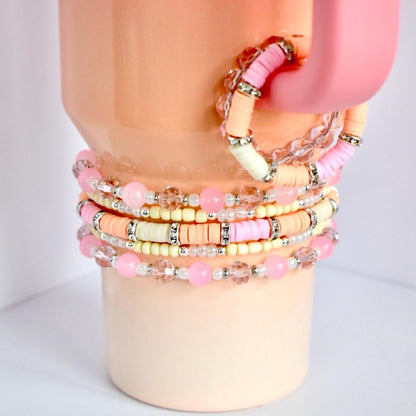 Pink Mesa Sunset Bracelet Collection: Pink, Peach, and Cream Beaded Bracelets