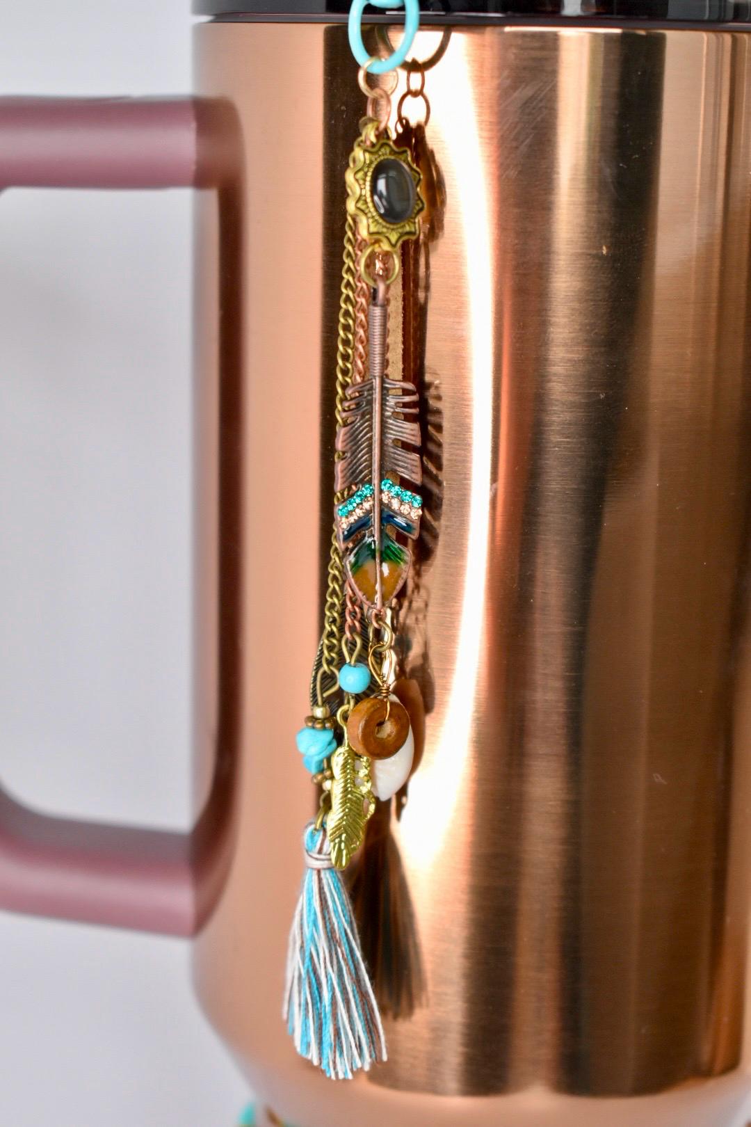 Boho Feather Bag Charm or Tumbler Straw Charm