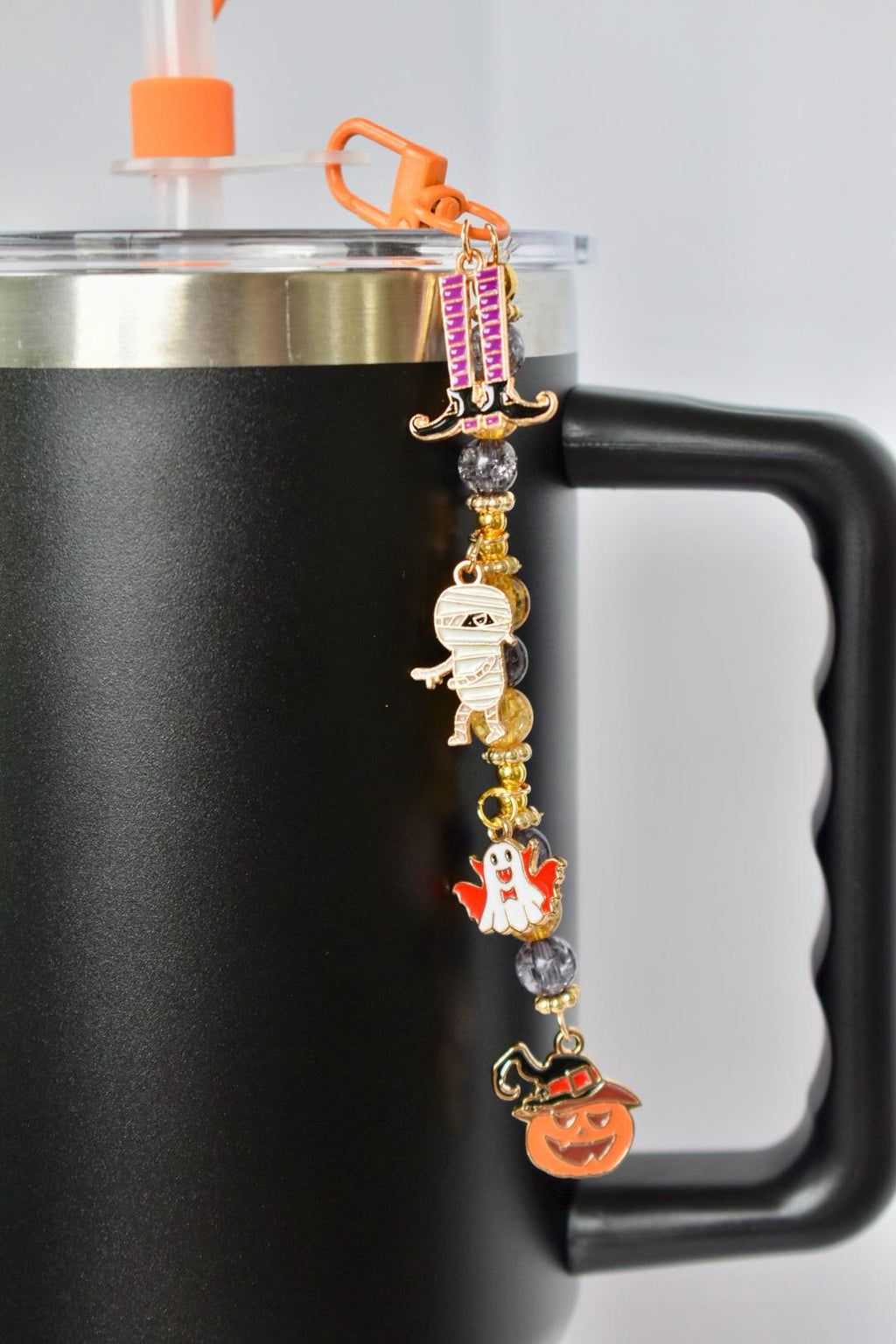 Orange and Black Halloween Straw Charm or Bag Charm