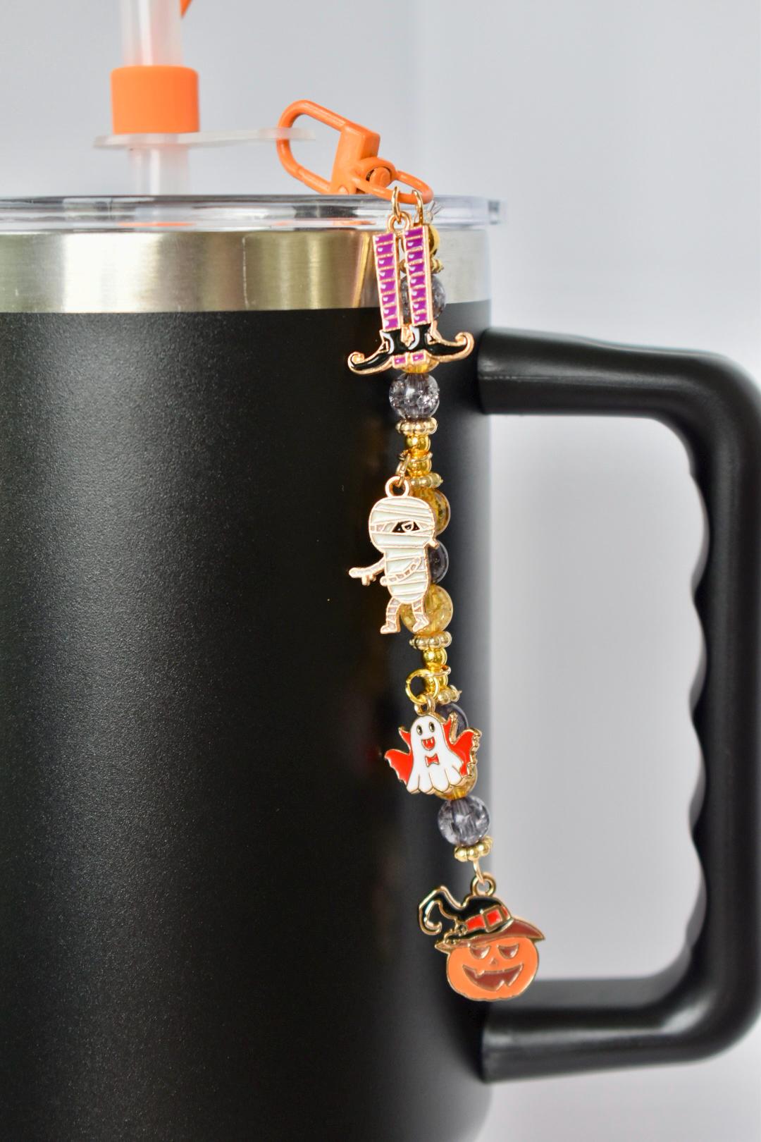 Orange and Black Halloween Straw Charm or Bag Charm