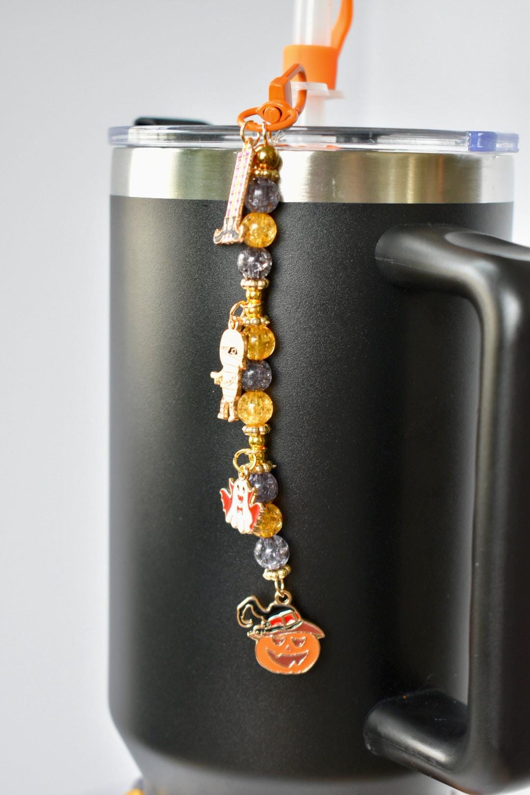 Orange and Black Halloween Straw Charm or Bag Charm
