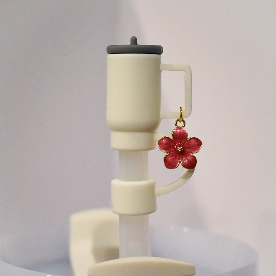 Mini Tumbler Straw Topper: Flower Handle Charm, Silicone Cover