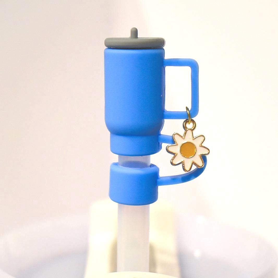 Mini Tumbler Straw Topper: Flower Handle Charm, Silicone Cover